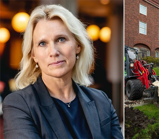 Bild på Anna Vargö, förhandlingschef på Gröna arbetsgivare, och genrebild trädgårdsanläggning.