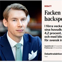 Joakim Wirén, chefsekonom på Gröna arbetsgivare och skärmbild från di.se.